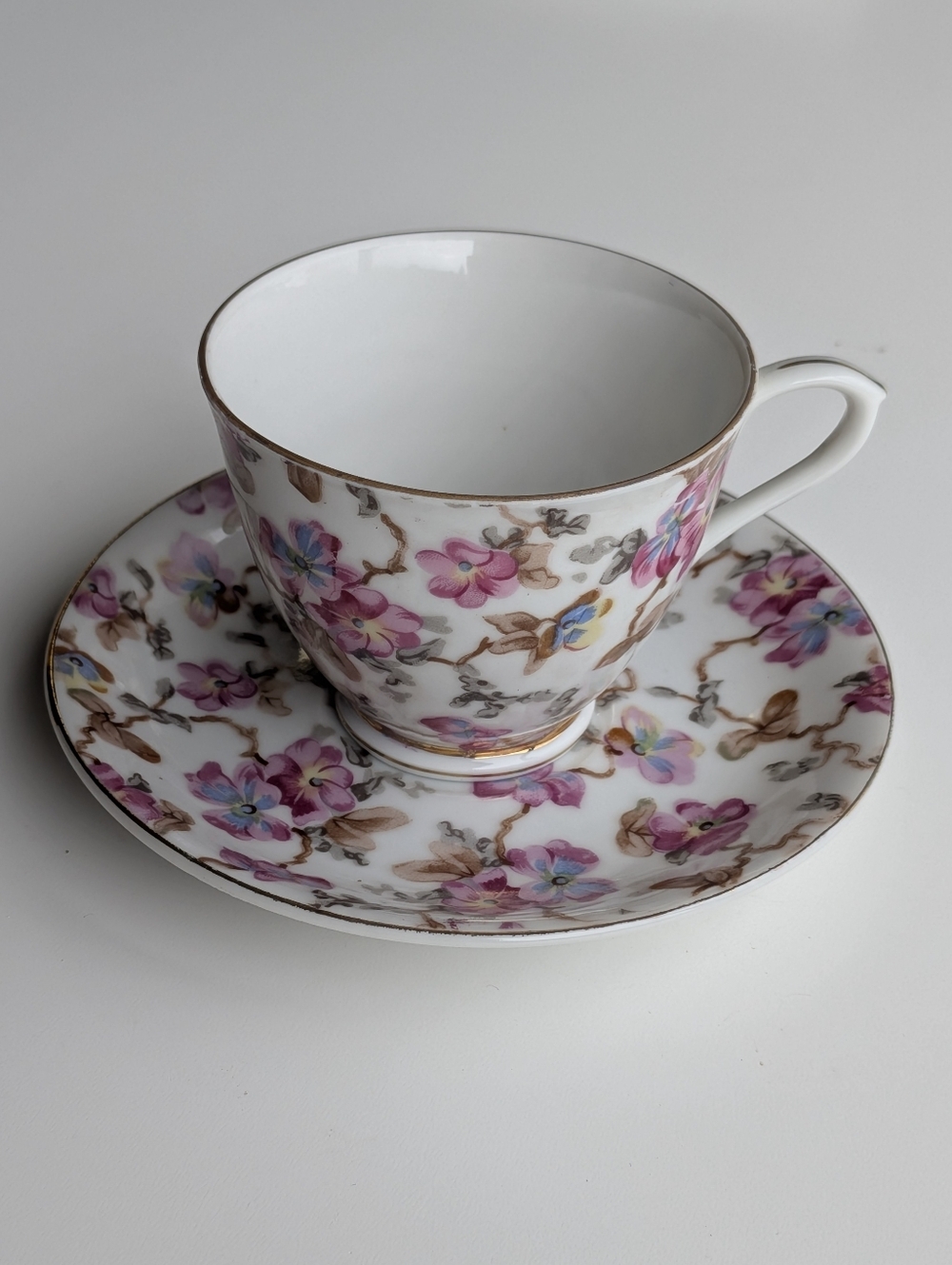 Beautiful Lefton China Floral Porcelain Tea Cup & Saucer with Pink Bloom Pattern